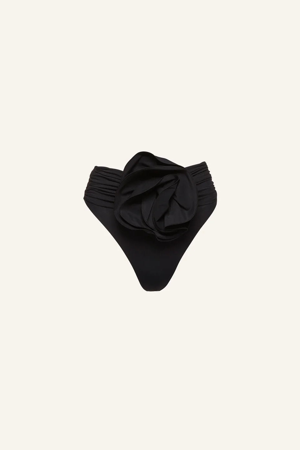 Bandeau Bikini Top & High-Waisted floral Appliqué Swim Bottom Black