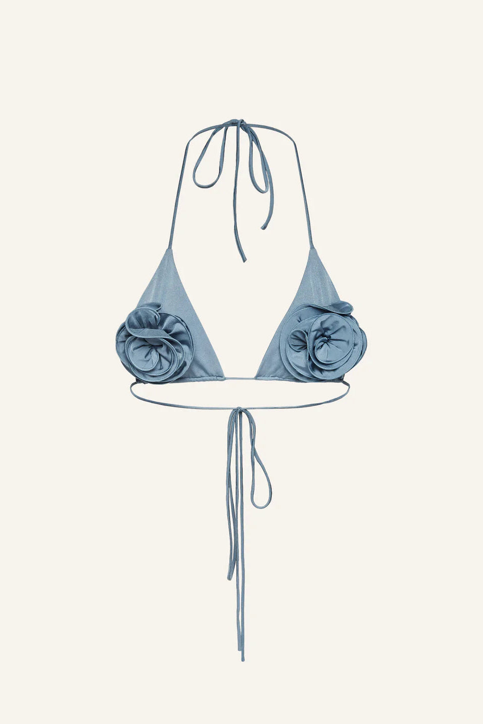 Floral Strappy Triangle Bikini Top & High-Waisted floral Appliqué Swim Bottom Light Blue