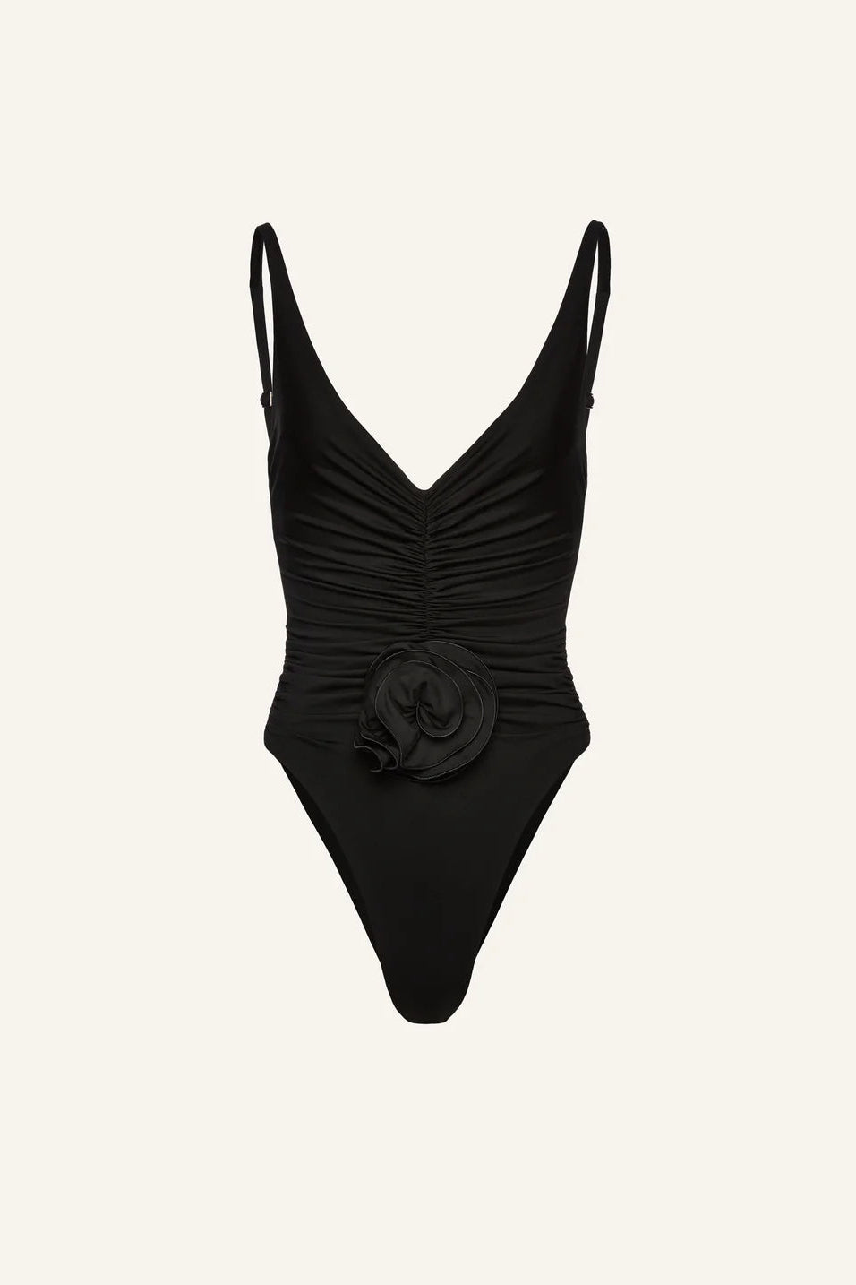 Ruched Flower One-piece Swimsuit Black