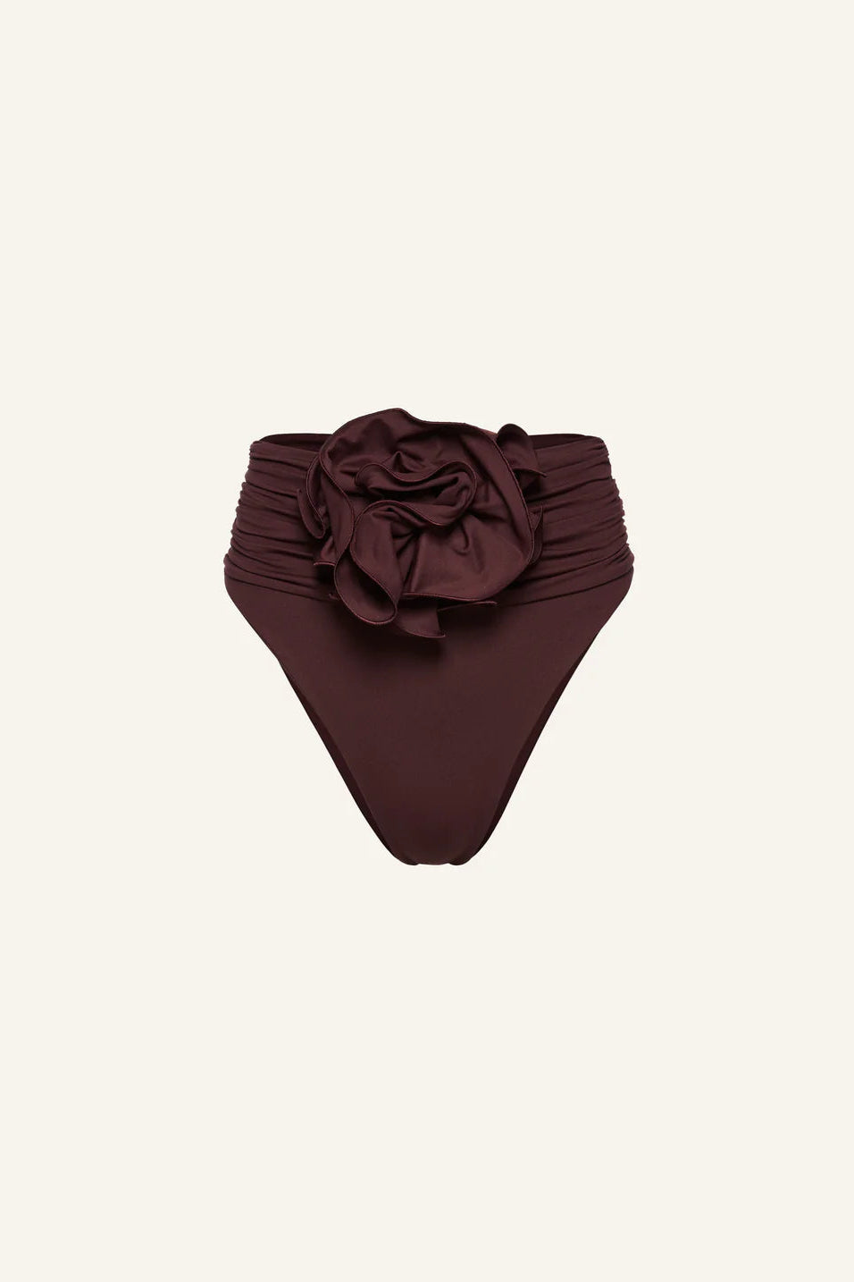 Swim Bra top & High-Waisted Flower Appliqué Swim Bottom Brown