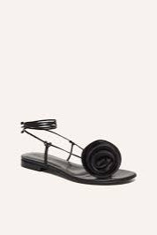 Wrap Around Flat Flower Sandals Black