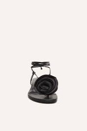 Wrap Around Flat Flower Sandals Black